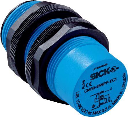 Sick CM Series Capacitive Barrel-Style Proximity Sensor, M30 x 1, 4 - 25 mm Detection, NPN Output, 10 -